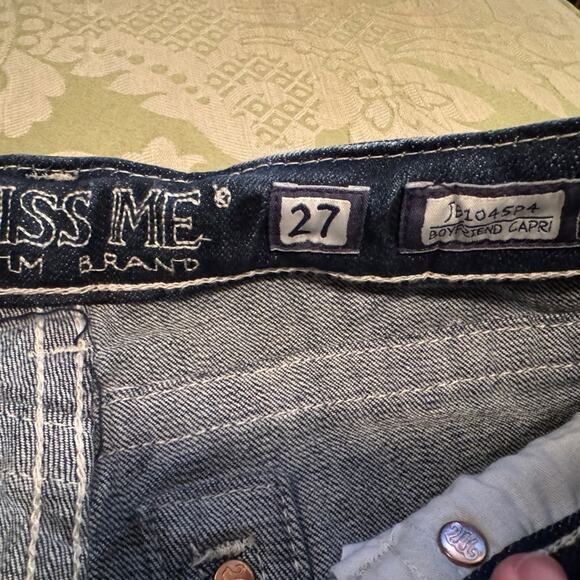 MISS ME Boyfriend Capri Jeans Blingy Dark Wash Thick Stitch Size 27 New with Tag - Picture 9 of 12